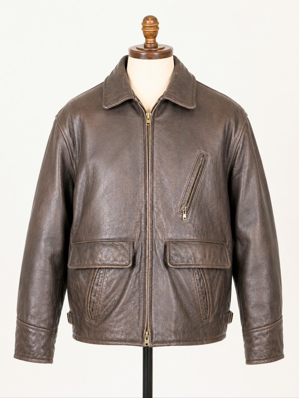 Vintage Group 5 Brown Leather Jacket Made in Canada Men's 40 Bomber 90s Coat